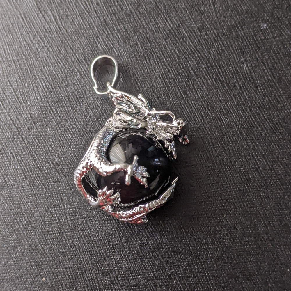 Obsidian Silver  Dragon Pendant